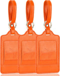 3 Pack Luggage Tags - Quick Install, Privacy Protection, Airplane Travel Essentials for Suitcases, Durable Leather - Orange