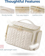 BAGSMART Travel Toiletry Bag, Large Wide-open Travel Bag for Toiletries, Makeup Cosmetic Travel Bag with Handle-Beige