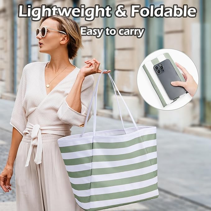 KALIDI Beach Tote Bag Women Large Waterproof Sandproof Shoulder Handbag Packable Grocery Bag Hobo Purse for Picnic Vacation