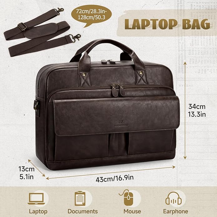 RAINSMORE Mens Laptop Bag PU Leather Messenger Bag 15.6 Inch Briefcase Vintage Computer Satchel Bag for Work Business