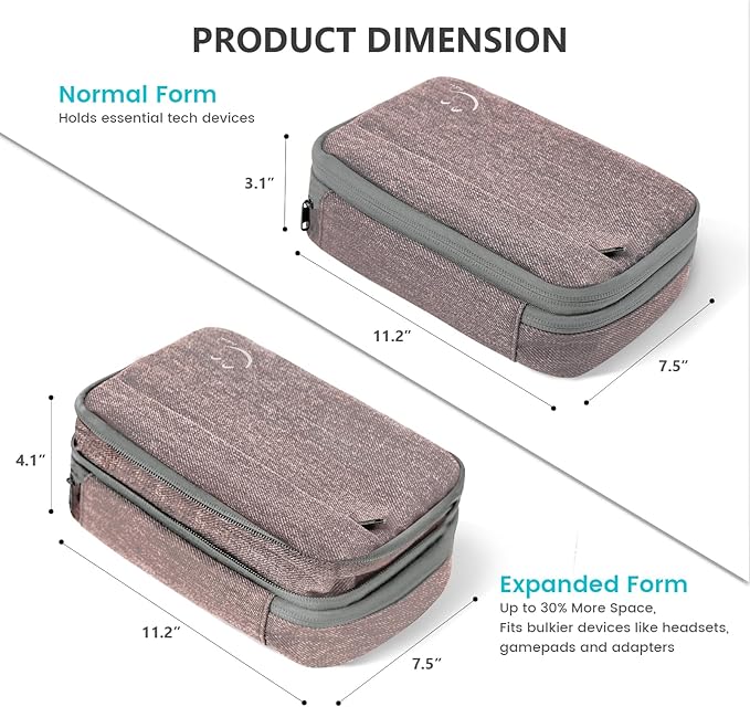 Travelkin Large Cord Organizer Travel, Electronic Organizer Travel Case, Expandable Cable Organizer Bag For Cords, Chargers Phone, Usbs, Tablet (Up to 10"), SD Card (Pink)