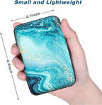Credit Card Holder, Mini Aluminum Card Wallet RFID Blocking Slim Metal Hard Card Case for Women Men, Blue Ocean Marble
