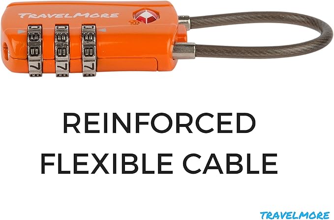 TSA Approved Travel Combination Cable Luggage Locks for Suitcases & Backpacks - 1 Pack of Orange TSA Lock