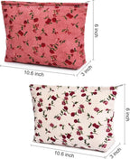 SOIDRAM 2 Pieces Rose Makeup Bag Large Corduroy Cosmetic Bag Capacity Canvas Travel Toiletry Bag Organizer Cute Makeup Brushes Aesthetic Accessories Storage Bag for Women, Rose L White Pink