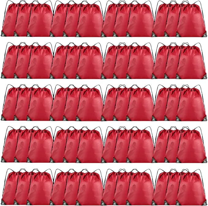 Grneric 60 Pieces Drawstring Backpack Bulk Cinch Sackpack Ployster Drawstring Bags for Gym Party Trip(Red)