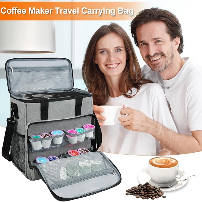 LEFOR·Z Travel Coffee Maker Carrying Bag Compatible with Keurig K-Mini or K-Mini Plus, Single Serve Coffee Maker Portable Storage Bag with Shoulder Strap,Grey(Bag Only)