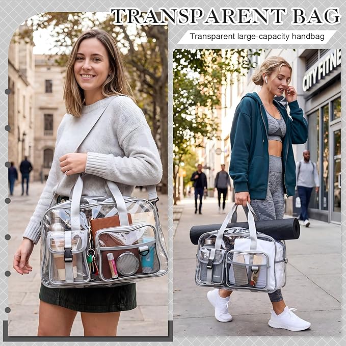 Abbylike Clear Bag Large Heavy Duty Tote for Stadium Events 20" Duffle Transparent Gym Bag for Sport Event Travel Makeup Work