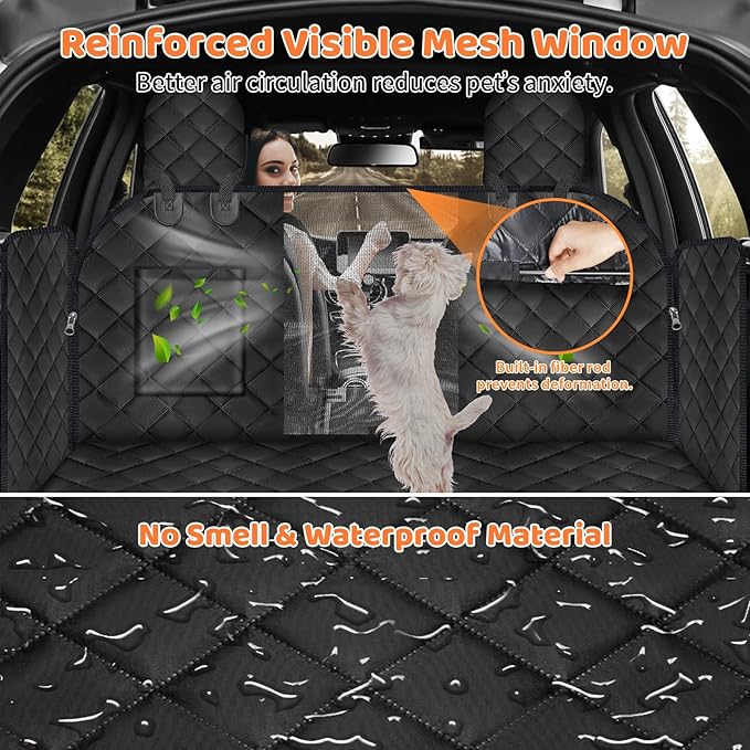 URPOWER Upgraded Back Seat Extender for Tesla Model Y - Large Hard Bottom Dog Car Seat Cover Holds 550lbs, Waterproof Dog Hammock Pet Bed with High-Density Foam Non-Slip Backseat Protector