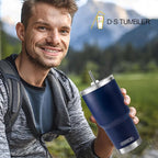 D·S 30 oz Navy Tumbler Stainless Steel Double Wall Vacuum Insulated Mug with Straw and Lid, Cleaning Brush for Cold and Hot Beverages