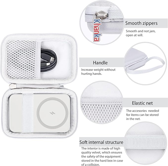 Khanka Hard Travel Case Replacement for Anker 621/622 / 633 Magnetic Battery (MagGo), 5000mAh 10000mAh Magnetic Wireless Portable Charger, Case Only (White)