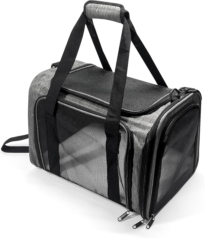 Pet Carrier for Small Dogs Cats, Up to 15Lbs, Airline Approved Collapsible Travel Puppy Carrier, 17x11x11 Inches, Grey
