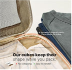 LeanTravel Premium Compression Packing Cubes for Travel - Suitcase Organizer Bags with Double Zipper & Breathable Mesh Panel - Space Saving Carry On Luggage Essentials (4-Pack, Sand)