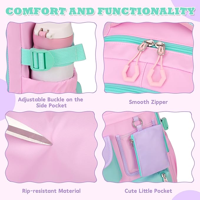 Kids Backpack, Backpack for Girls for Elementary School Multiple Pockets Ages 6-10(Pink)