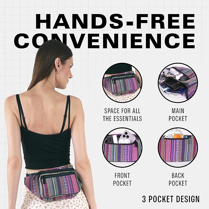 Fanny Pack Belt bag - Crossbody Waist Bag for Men or Women - Hands-Free, Waterproof Large Bumbag for Hiking, Running, and Travel (Rose Vert)