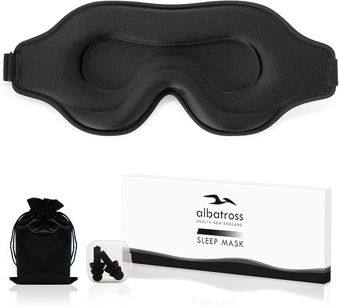 Sleep Eye Mask for Men Women, Sleeping Mask for Side Sleeper, Travel Blackout Night Blindfold Eye Shade Cover with Adjustable Strap (Black)