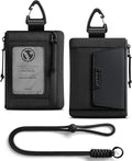 VULKIT RFID Blocking Lanyard Wallet for Men and Women, Nylon Neck Wallet with ID Window, Zipper Pouch and Keychain, Magnetic Pocket for Hiking, Fishing and Outdoor Activities, Carbon Black