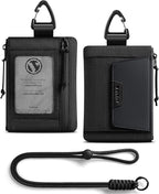 VULKIT RFID Blocking Lanyard Wallet for Men and Women, Nylon Neck Wallet with ID Window, Zipper Pouch and Keychain, Magnetic Pocket for Hiking, Fishing and Outdoor Activities, Carbon Black