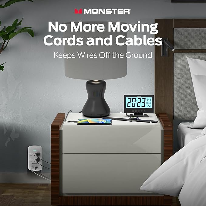 Monster 6 Outlet Wall Surge Protector with USB-C & USB A Ports, ETL Listed Wall-Mounted Charging Station, 1200 Joules Dual Mode Multi Outlet Charger Block