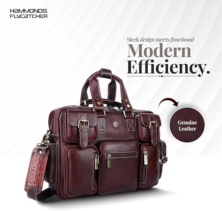 HAMMONDS FLYCATCHER Genuine Leather Laptop Bag for Men, Padded 15.6" Laptop Sleeve, Leather Messenger Bag for Men Briefcases