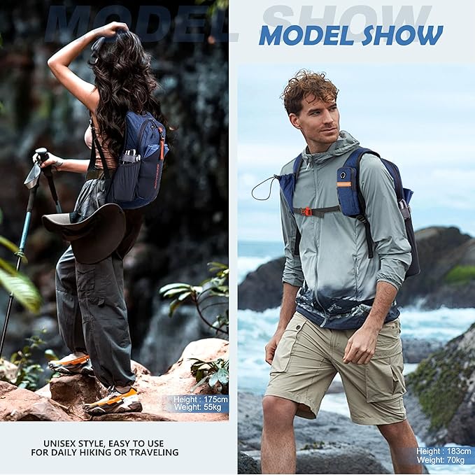 BECOJADDE 15L Small Hiking Backpack for Men Women Foldable Packable Back Pack Ultralight Hiking Daypack for Travel Camping Outdoor, Navy Blue