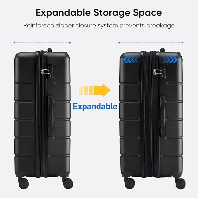 OLIXIS 29 Inch Luggage, Hardside Checked Suitcase with Spinner Wheels, Lightweight ABS Hard Shell Travel Luggage, TSA Approved Lock, Expandable Large Suitcase for Business & Travel–Black