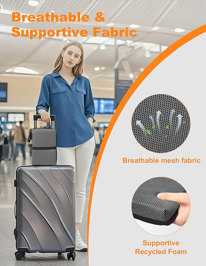 FASTMOMENT Airplane Seat Cushion Portable Travel Cushion for Comfort Foldable Stadium Pad with Breathable Fabric Seat Pad Perfect for Long Flights, Office, Bleacher, Camping