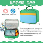 Backpack Set for Girls Boy Kids Backpack with Lunch Box for Elementary Primary Kindergarten School Bag (Green Blue Set, Large)