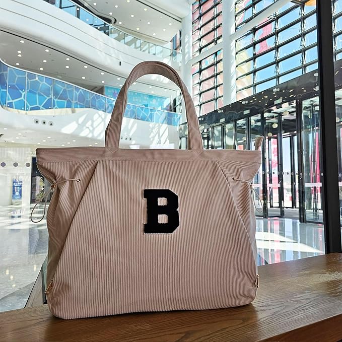 ESVAN Corduroy Yoga Tote Bag Gifts for Women Drawstring Yoga Mat Bag for Office Workout Travel Carryall Pilates Gym