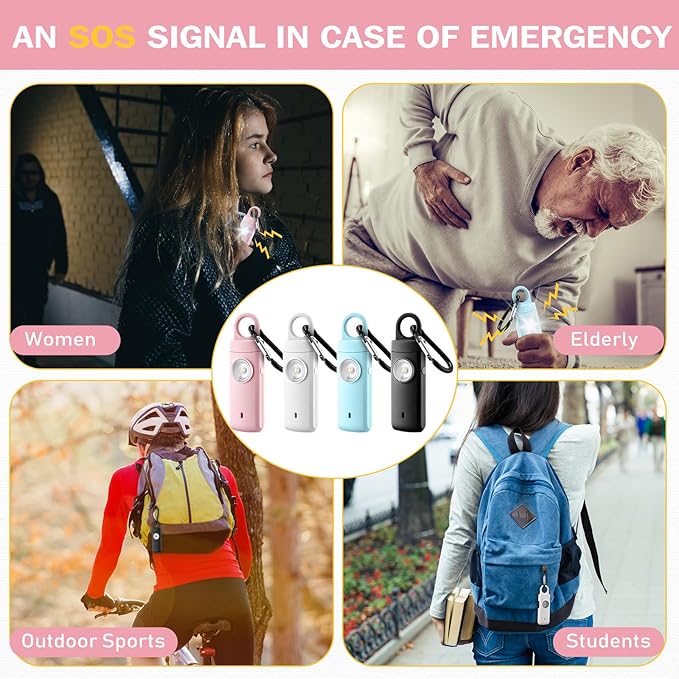 Tellegloww 6 Pcs Rechargeable Personal Safety Alarm for Women, 130db Personal Alarm Protection Keychains Loud Siren with LED Self Defense Keychain for Senior Mom Gift(White,Pink,Bule,Black,Keychain)