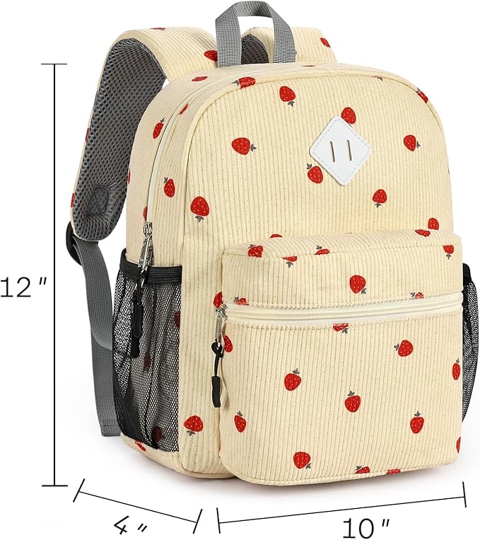 STEAMEDBUN Corduroy Toddler Backpack for Girls Boys 2-4, Kids Preschool Backpack for Kindergarten - Strawberry