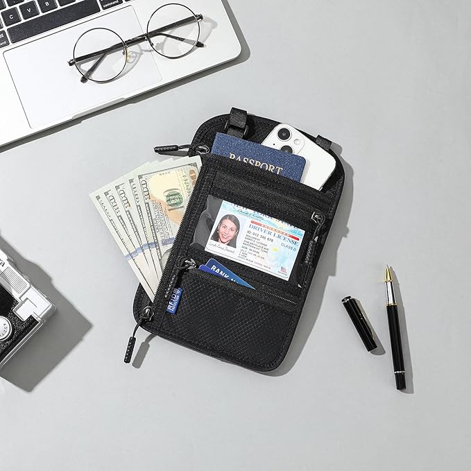 Neck Wallet,Travel for Passport Holder Neck Pouch Wallet RFID Blocking Men Women with Adjustable Neck Strap