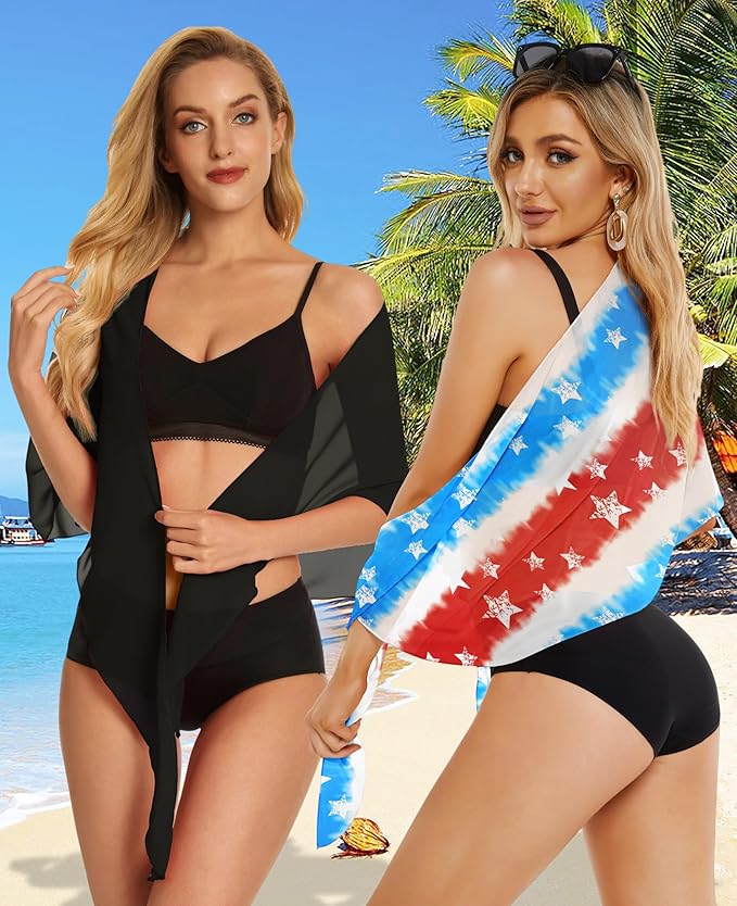 CHICGAL 2 Pieces Women Beach Sarong Bathing Suit Wrap Skirt Sheer Bikini Swimsuit Cover Ups for Swimwear