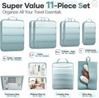 Veken 11 Set Compression Packing Cubes for Travel Essentials,Compressible Expandable Large Luggage Suitcase Organizer Bags for Clothing,Durable Space Saver Storage Bags with Toiletry Bags(Blue Gray)