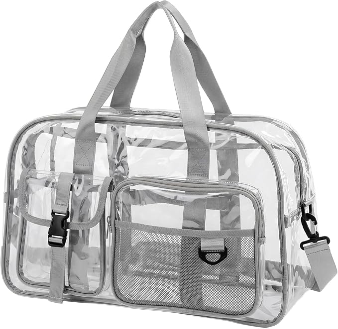 Abbylike Clear Bag Large Heavy Duty Tote for Stadium Events 20" Duffle Transparent Gym Bag for Sport Event Travel Makeup Work