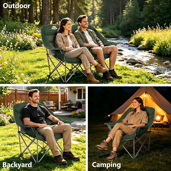 Colegence Oversized XL Padded Camping Chair Wide Heavy Duty Lawn Chairs Support 450 LBS Portable Folding Gaint Plus Camp Chair with Side Pocket Cup Holder for Outdoor Outside Sports Baseball-Green