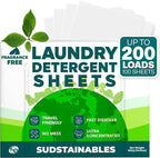 Sudstainables Laundry Detergent Sheets 200 Loads – Dissolvable Laundry Sheet for Washing Machines, Compact Alternative to Liquid & Powder Detergent, Travel-Friendly Soap | Fragrance Free
