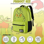 AI ACCESSORY INNOVATIONS Dr. Suess’s The Grinch Backpack for Boys & Girls Featuring a Big Face Grinch, 16”Bookbag w/Molded Nope Dangle, Green