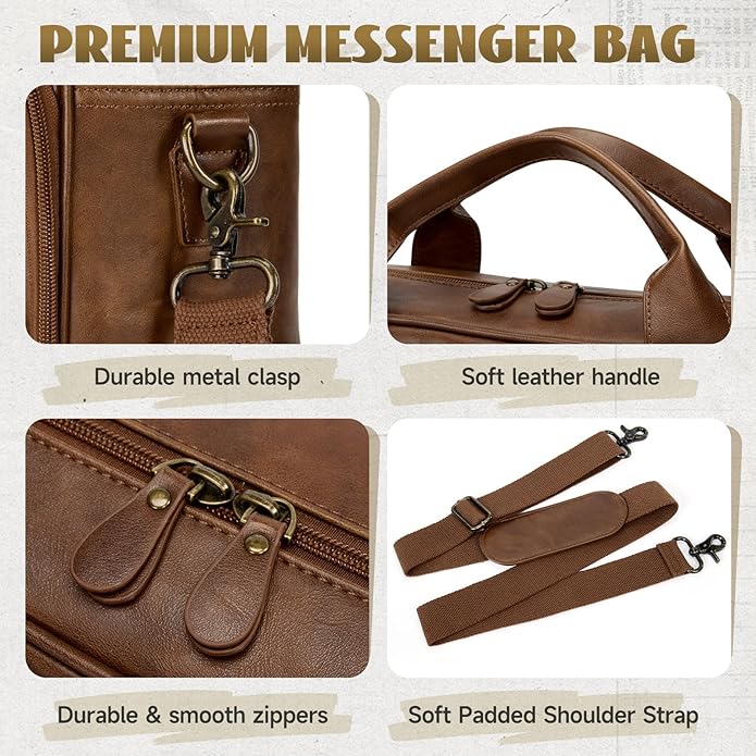 RAINSMORE Mens Laptop Bag PU Leather Messenger Bag 15.6 Inch Briefcase Vintage Computer Satchel Bag for Work Business