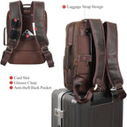 TIDING Full Grain Leather 15.6" Laptop Backpack for Men Multi Pockets Casual Daypack Business Travel Rucksack