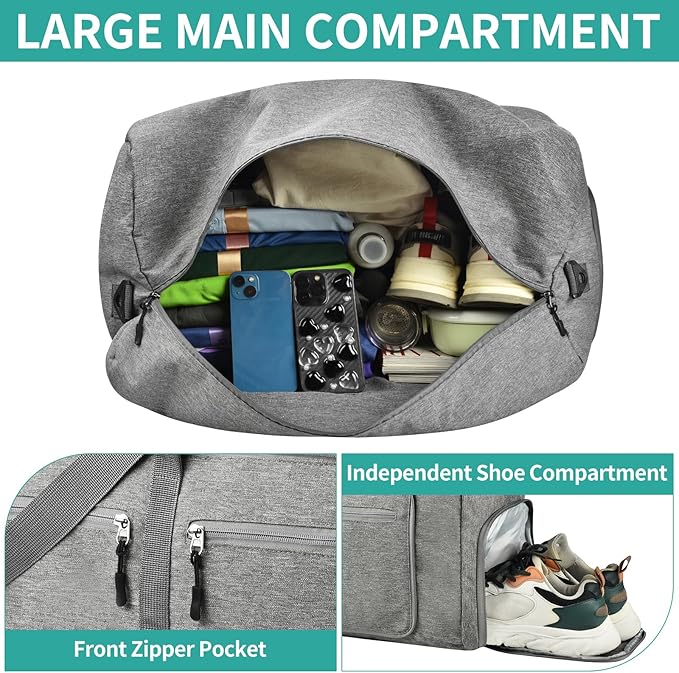 Dimayar 85L Travel Duffle Bag for Men Women - Foldable Duffel Bag with Shoes Compartment - Overnight Bags Waterproof & Tear Resistant(Gray)