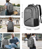 MATEIN Travel Laptop Backpack, 17 Inch Work TSA Approved Carry on Backpack, Large Computer Business Bag for Men Women with Trolley Sleeve and Anti Theft Pocket, College School Rucksack Book Bag, Grey