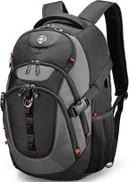 Swissdigital Design Laptop Backpack, Travel Backpack with USB Charging Port Fits 15.6 inches Computer, 31L College School Bookbag for Men, Black/Grey | SD803-02
