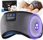 TOPOINT Sleep Mask with Headphones Bluetooth 5.4 Wireless, Sleep Headphones Earphones Earbuds with Microphone HD Speakers Music, Blackout Eye Mask for Sleeping Travel Meditation Men Women Cool Gadgets
