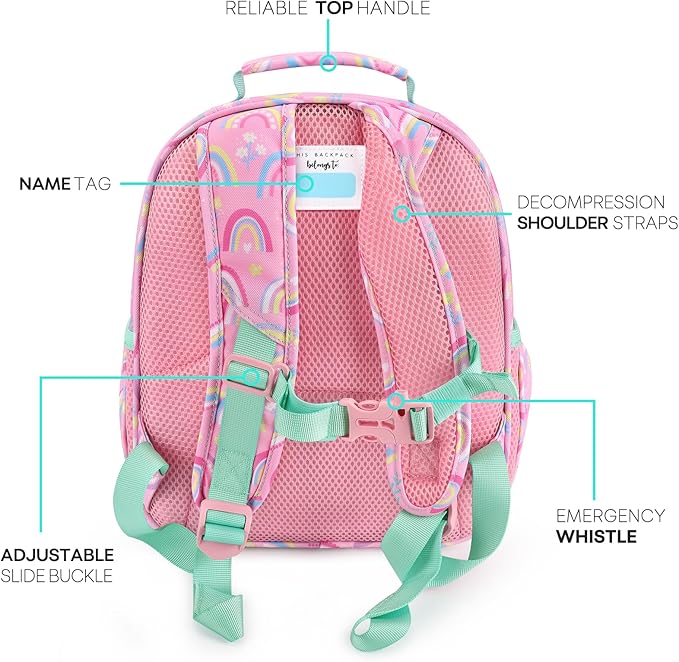mibasies Toddler Backpack for Girls 2-4: Cute Kids Backpacks for Girls - Preschool Kindergarten Backpack - Rainbow Pink