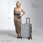 InUSA RESILIENCE Luggage with Spinner Wheels | Durable Lightweight Hardside Suitcase, Spacious Travel Bag with Handle and Trolley | 24-Inch Medium Checked Luggage | Silver