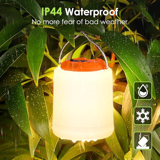 BOBKID LED Camping Lantern, Rechargeable Camping Light, 4 Modes Outdoor Flashlights Lanterns with 1000LM, Water Resistant Portable Emergency Camp Light for Hurricane Hiking Survival Kits - Orange