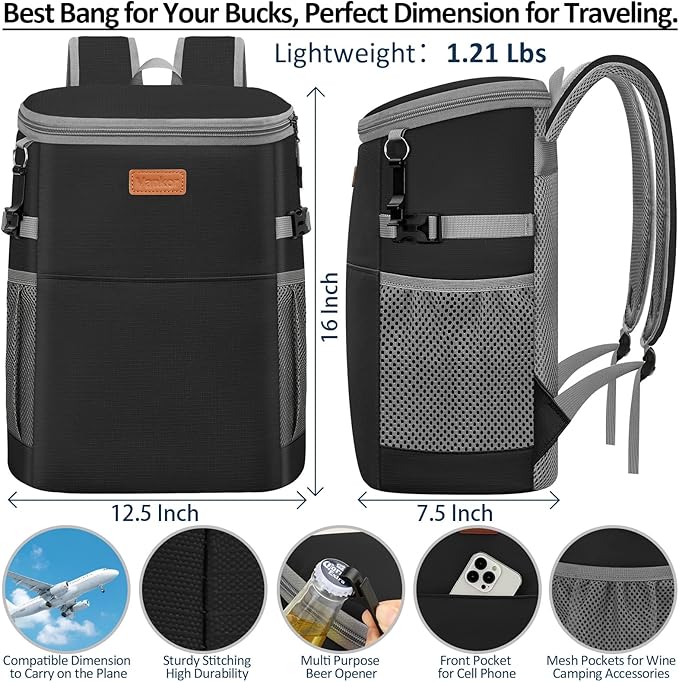Camping Cooler Backpack 30 45 Cans, Soft Backpack Coolers Insulated Leak Proof Travel Cooler Bag Waterproof Lunch Picnic Beach Work Trip Thermal Bag Drink Beverage Beer Bag Cooler