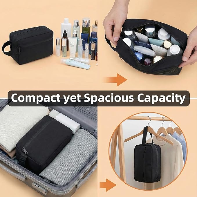 DSYSC Travel Toiletry Bag for Women Men, Small Makeup Bag, Water-Resistant Cosmetic Bag, Cosmetic Pouch, Traveling Dopp Kit, Travel Essentials Accessories (Black)