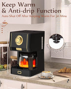 Amaste Coffee Maker, 25 Oz Drip Retro Style Coffee Machine with Glass Coffee Pot with Reusable Coffee Filter & Three Brewing Modes, Warming Plate, CM 1003AE-Black