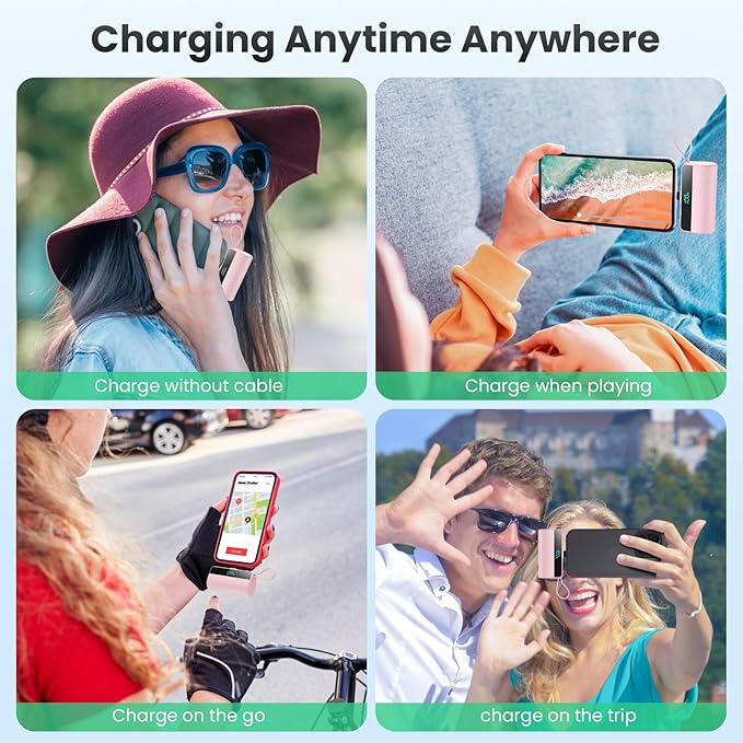 Small Portable Charger for iPhone with Built in USB C Cable, 5500mAh Mini Power Bank 20W PD Fast Charging, LCD Display Battery Pack for iPhone 17/16/15/14/13/12/11/X/8/6 Series Android Galaxy (Pink)